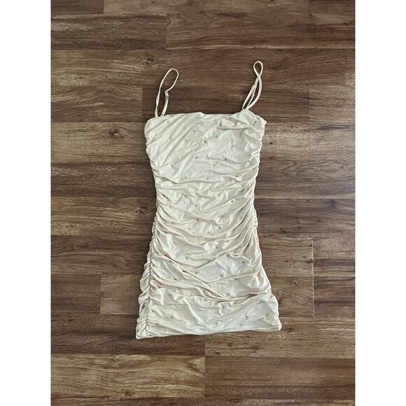 Elsie & Fred Nude Mini Bodycon Dress with Gold Stars - Picture 2 of 7